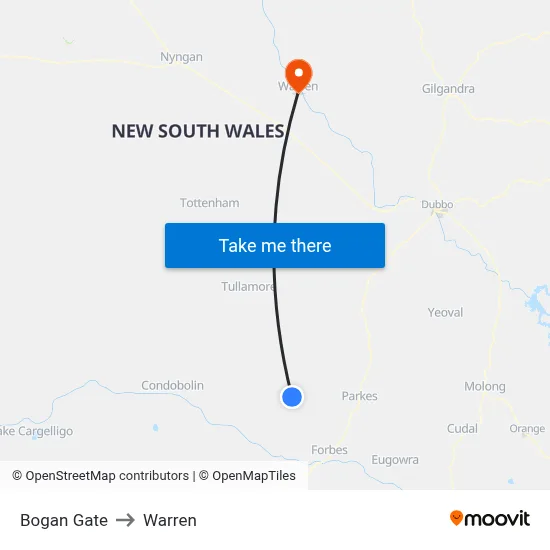 Bogan Gate to Warren map