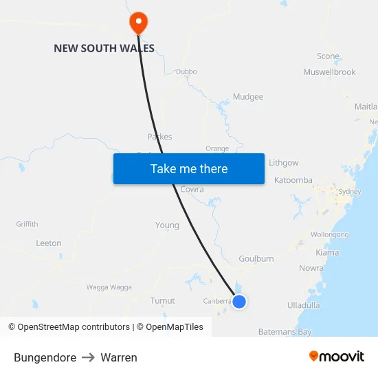 Bungendore to Warren map