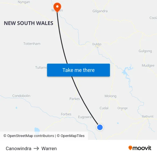 Canowindra to Warren map
