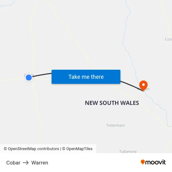Cobar to Warren map