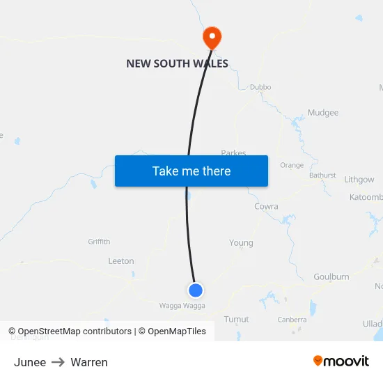 Junee to Warren map