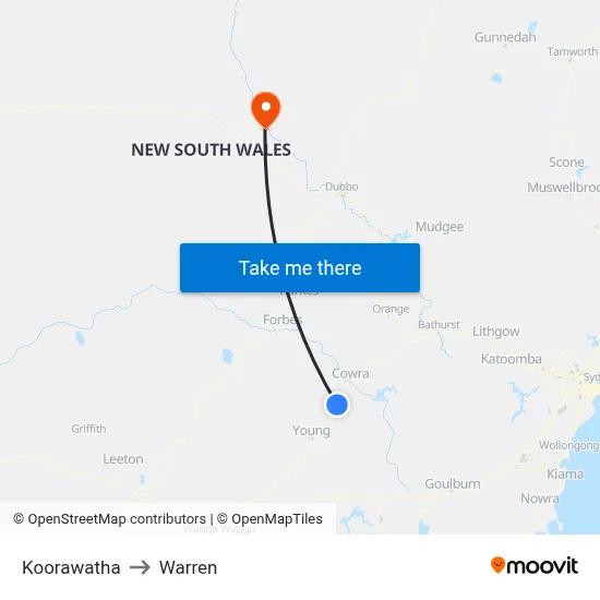 Koorawatha to Warren map