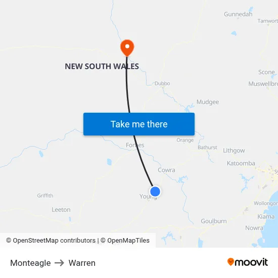 Monteagle to Warren map