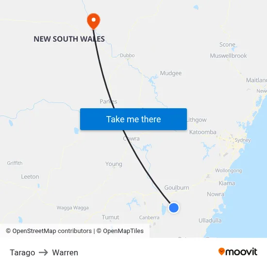 Tarago to Warren map