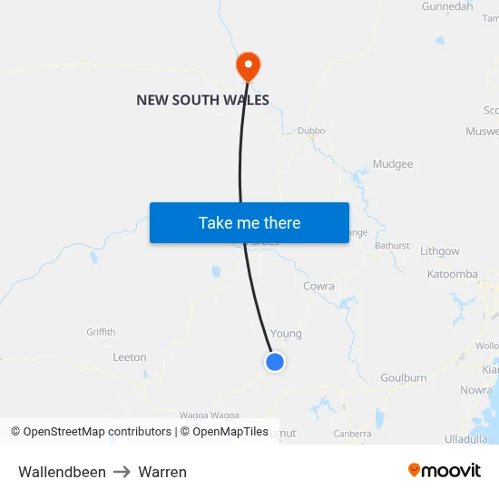 Wallendbeen to Warren map