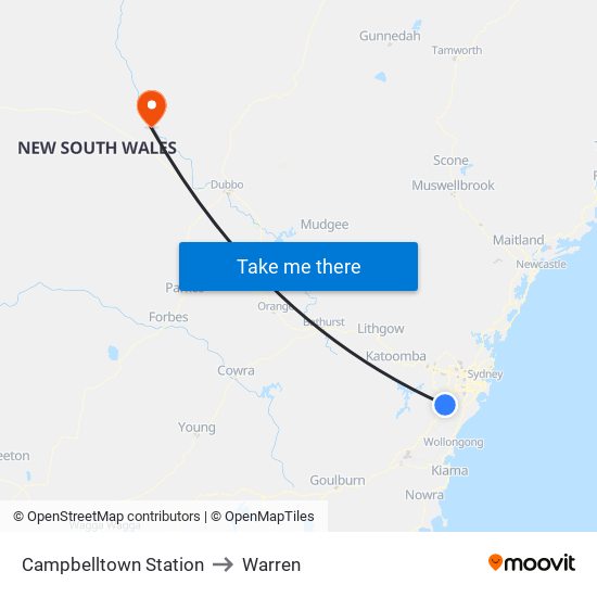 Campbelltown Station to Warren map