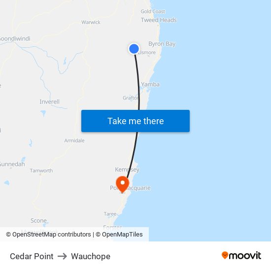 Cedar Point to Wauchope map