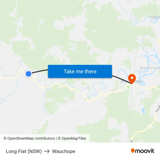 Long Flat (NSW) to Wauchope map