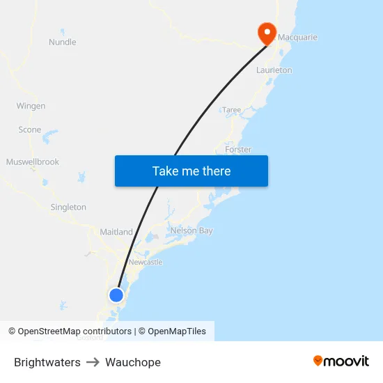 Brightwaters to Wauchope map