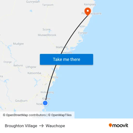 Broughton Village to Wauchope map