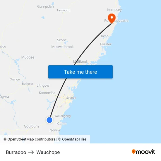 Burradoo to Wauchope map