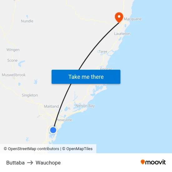 Buttaba to Wauchope map