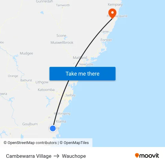 Cambewarra Village to Wauchope map