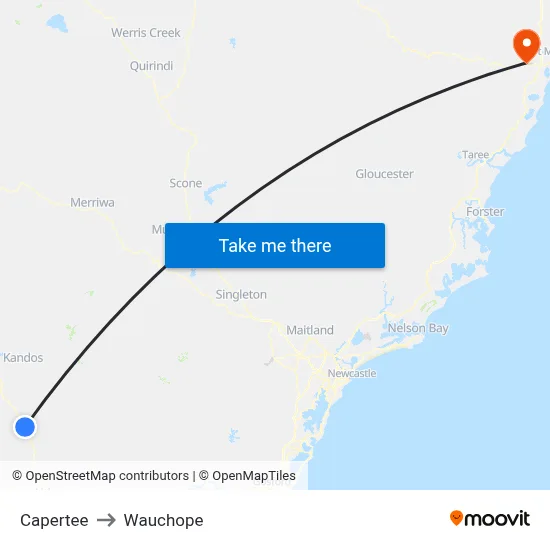 Capertee to Wauchope map