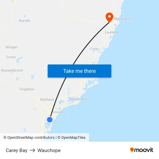Carey Bay to Wauchope map