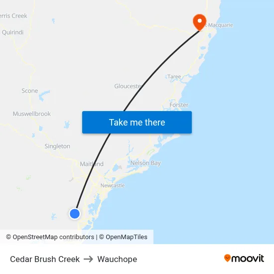Cedar Brush Creek to Wauchope map