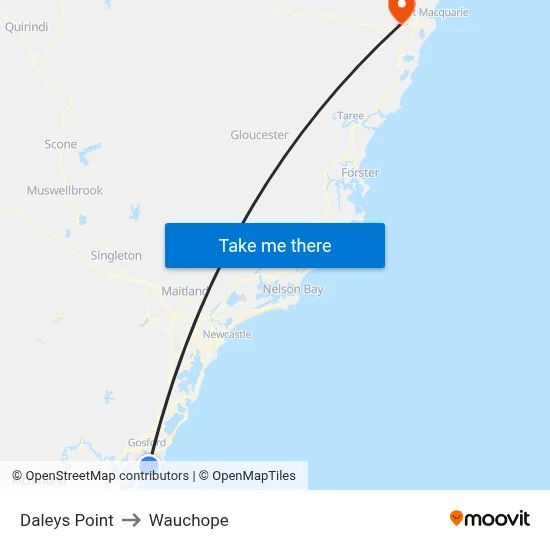 Daleys Point to Wauchope map