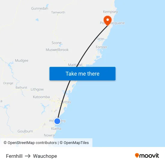 Fernhill to Wauchope map