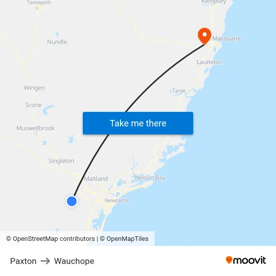 Paxton to Wauchope map
