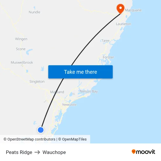 Peats Ridge to Wauchope map