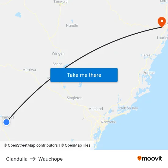 Clandulla to Wauchope map
