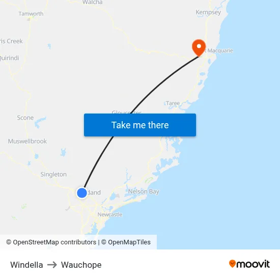 Windella to Wauchope map
