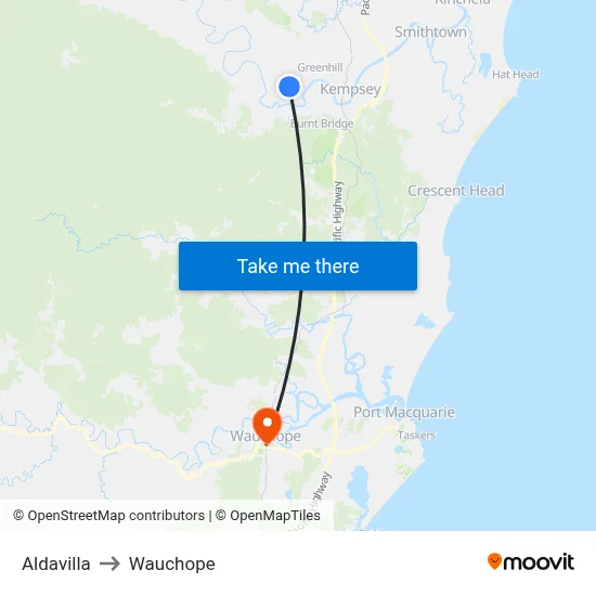Aldavilla to Wauchope map