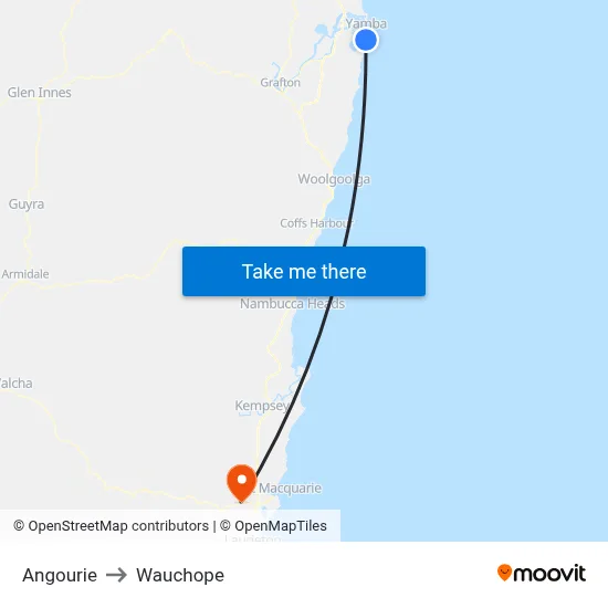 Angourie to Wauchope map