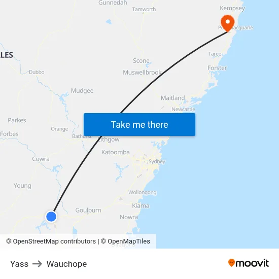 Yass to Wauchope map