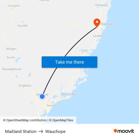 Maitland Station to Wauchope map