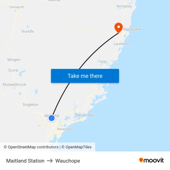 Maitland Station to Wauchope map
