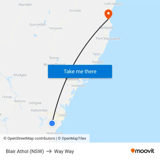 Blair Athol (NSW) to Way Way map