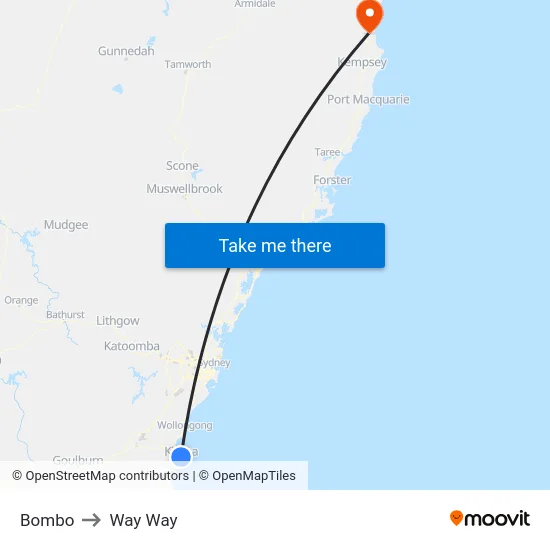 Bombo to Way Way map