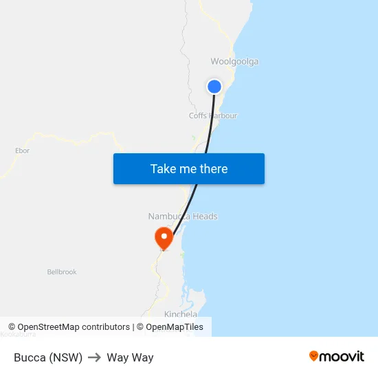Bucca (NSW) to Way Way map