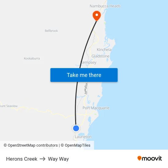 Herons Creek to Way Way map