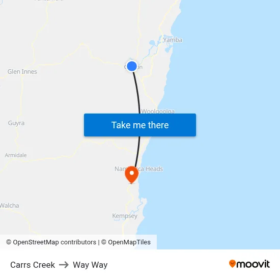Carrs Creek to Way Way map