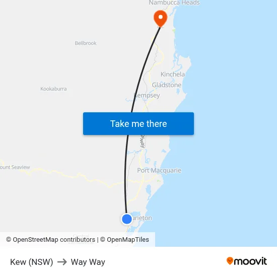 Kew (NSW) to Way Way map