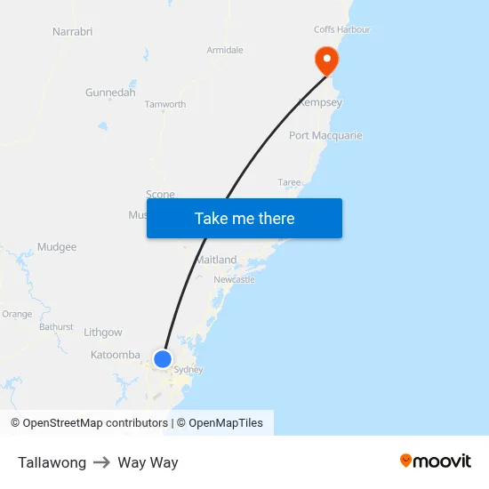 Tallawong to Way Way map