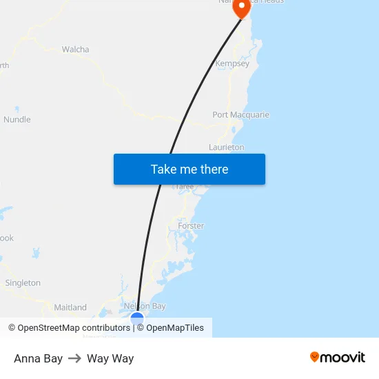 Anna Bay to Way Way map