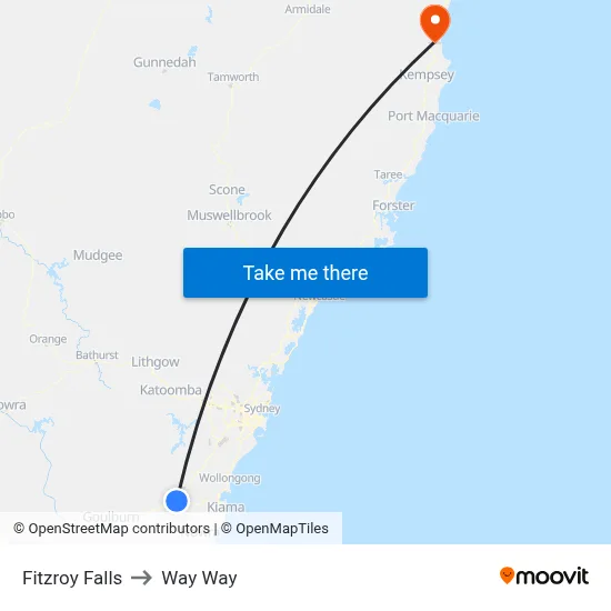 Fitzroy Falls to Way Way map