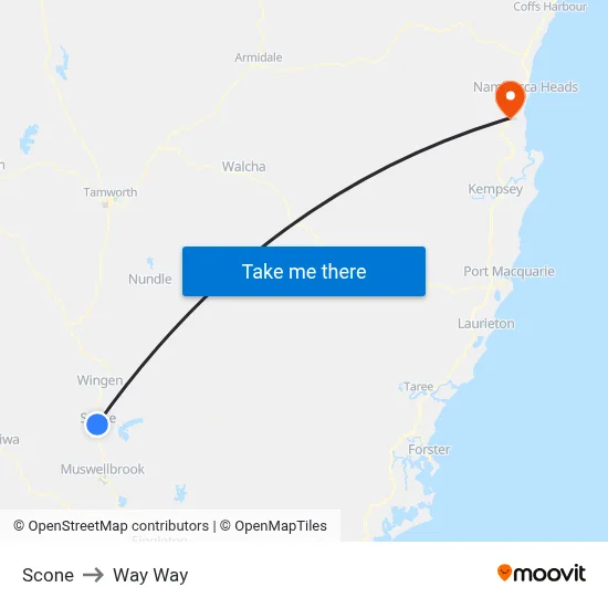 Scone to Way Way map