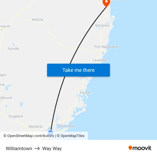 Williamtown to Way Way map