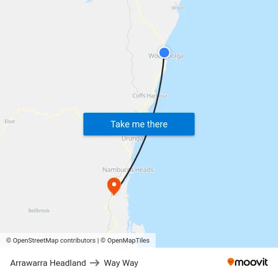 Arrawarra Headland to Way Way map