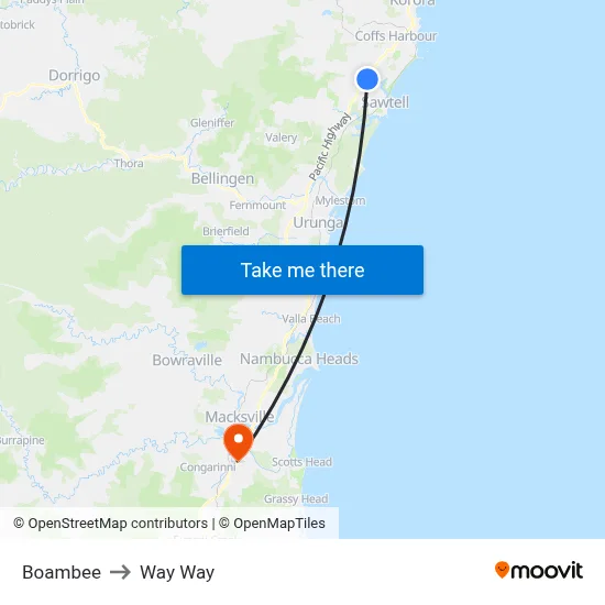 Boambee to Way Way map