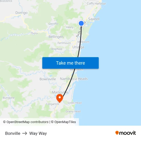 Bonville to Way Way map