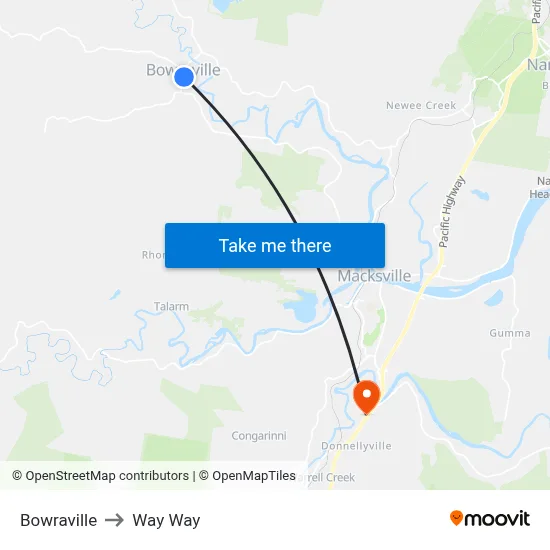 Bowraville to Way Way map