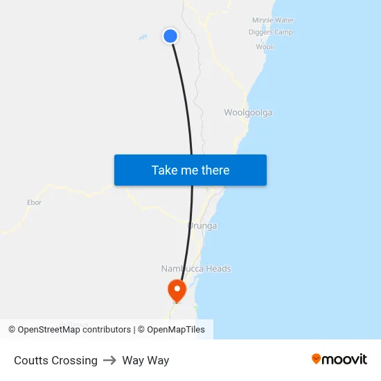 Coutts Crossing to Way Way map