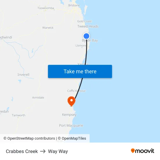 Crabbes Creek to Way Way map