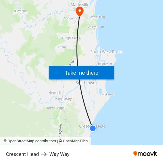 Crescent Head to Way Way map