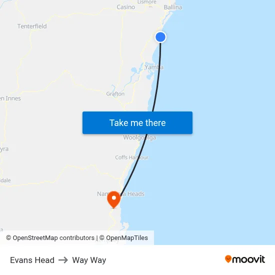 Evans Head to Way Way map